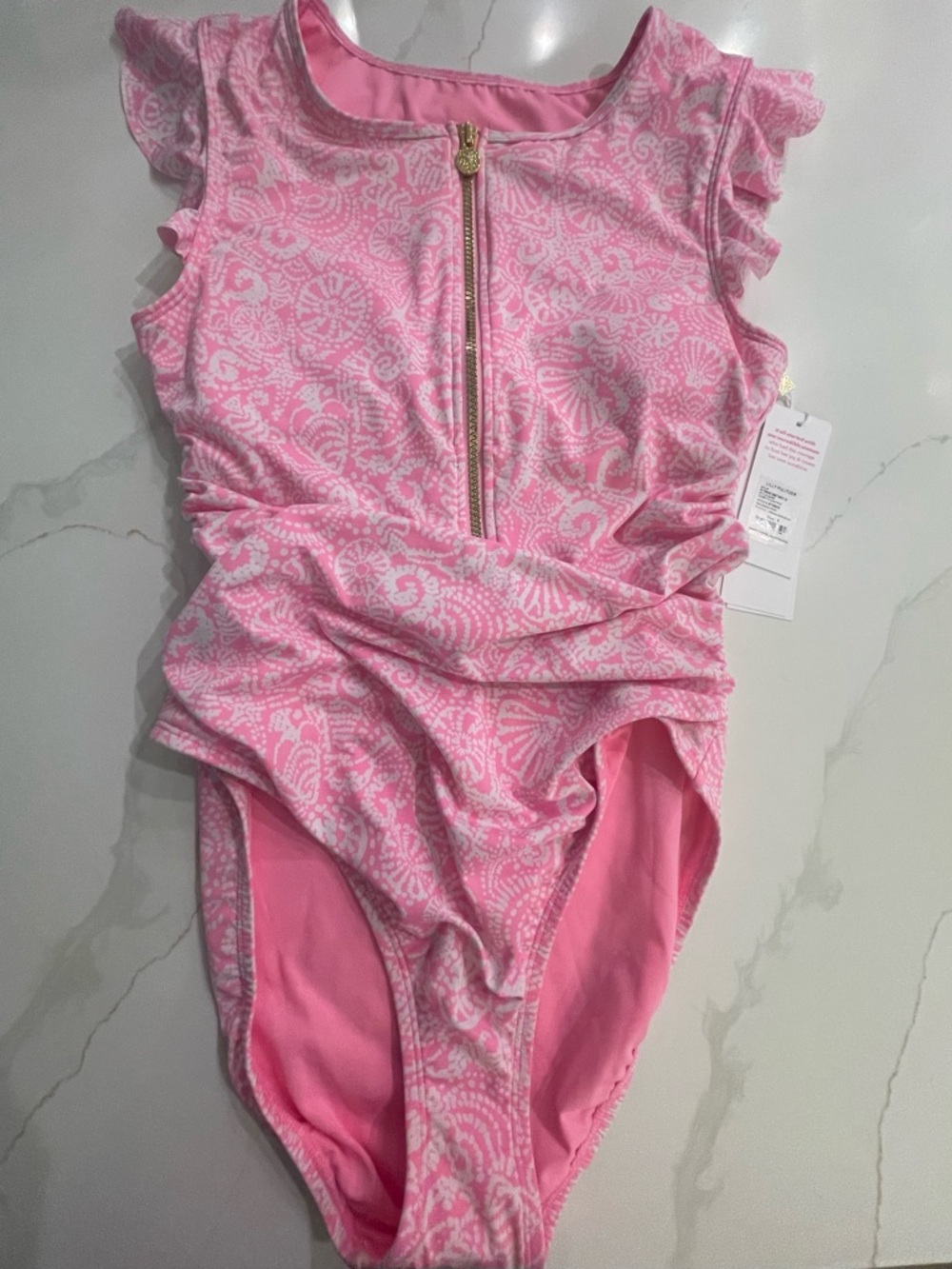 Lilly Pulitzer Pink and White Patterned Womens One-Piece Swimsuit